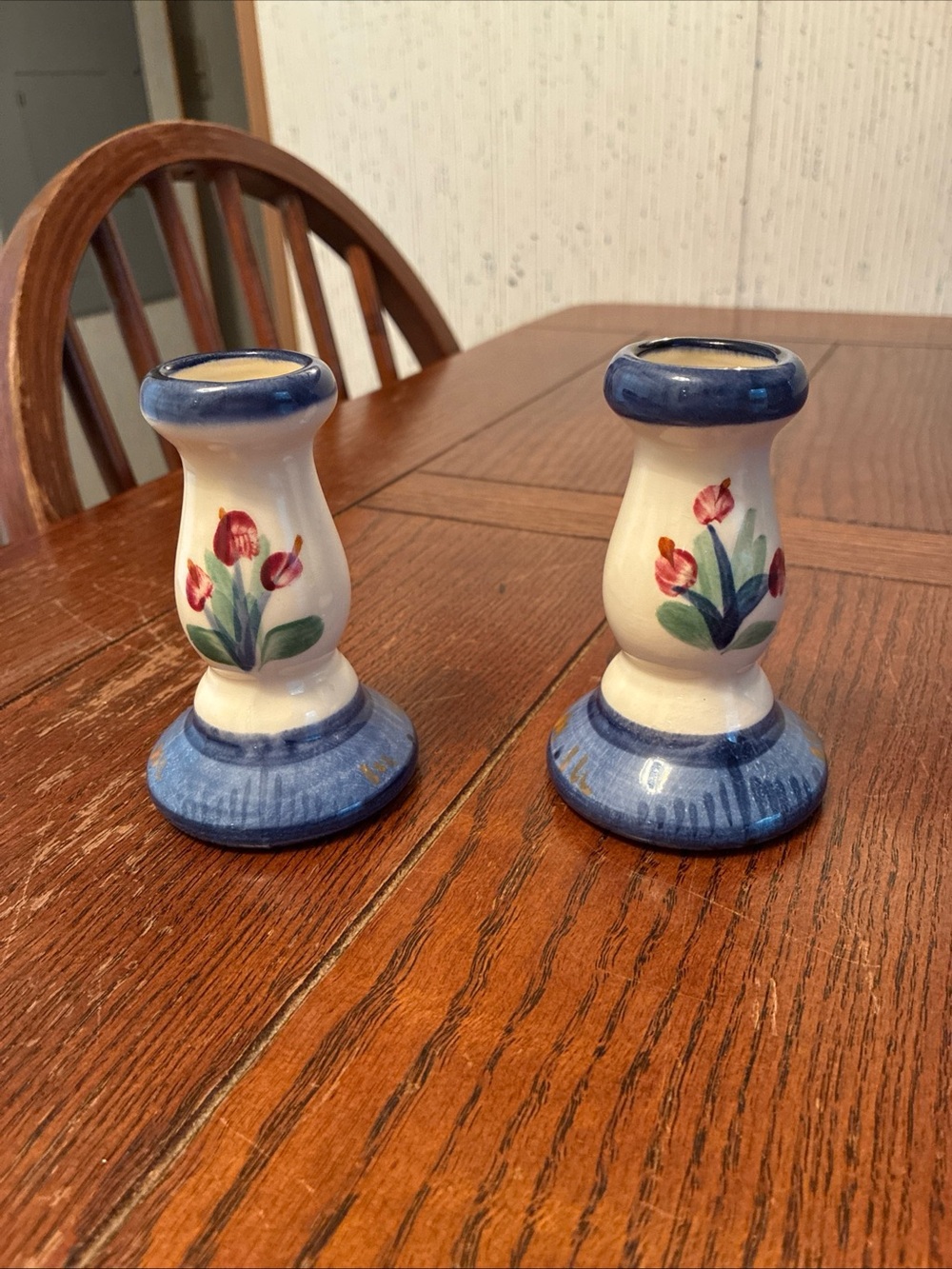 Vintage Gail Pittman Pottery Candlestick Holders 4" Pair Hand Painted